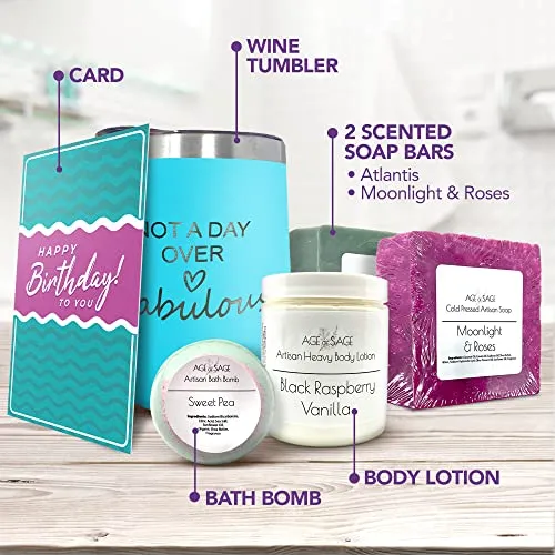 Age of Sage Fabulous Box - Soap, Bath Bomb, Body Lotion, and Tumbler Set - Spa Baskets For a Birthday, Mothers Day, and Anniversary - Unique Bath Kit for Sister, Mother, Daughter, New Mom, Niece