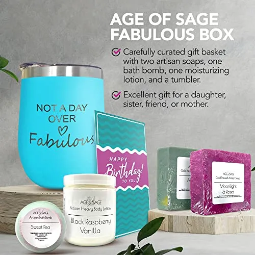 Age of Sage Fabulous Box - Soap, Bath Bomb, Body Lotion, and Tumbler Set - Spa Baskets For a Birthday, Mothers Day, and Anniversary - Unique Bath Kit for Sister, Mother, Daughter, New Mom, Niece