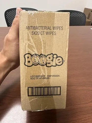 Antibacterial Hand Wipes by Boogie, Alcohol Free, Hypoallergenic and Moisturizing Aloe, Hand Wipes for Kids and Adults, 5 Packs of 20 (100 Total Wipes)