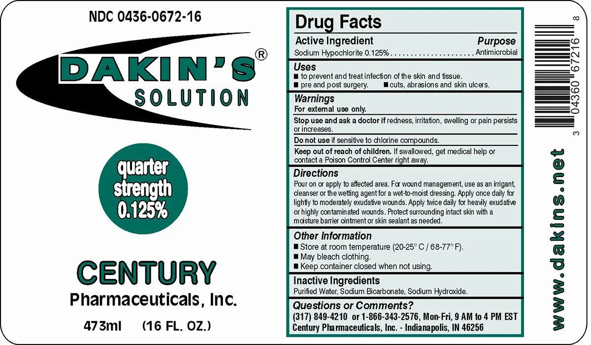 Dakin's Solution Quarter Strength 0.125%, 16 oz. Bottle