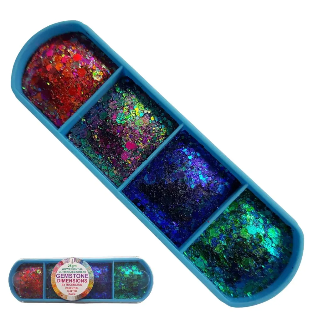 Incendium Arts | Essential Glitter Balm Palette - GEMSTONE DIMENSIONS - 4 Color Power Pack  (25gr - Case Color May Vary)