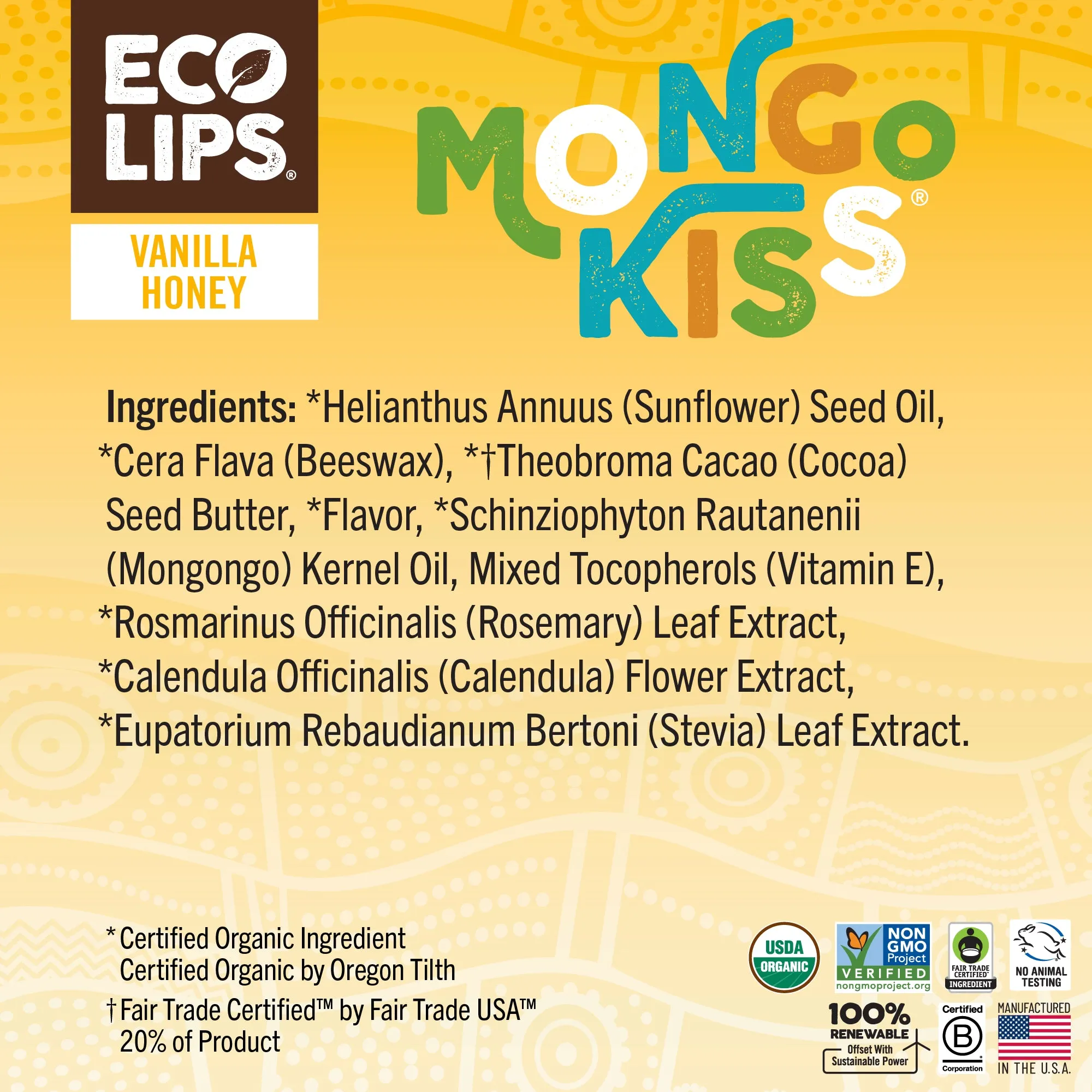 Mongo Kiss® Vanilla Honey Organic Lip Balm, 6 Pack